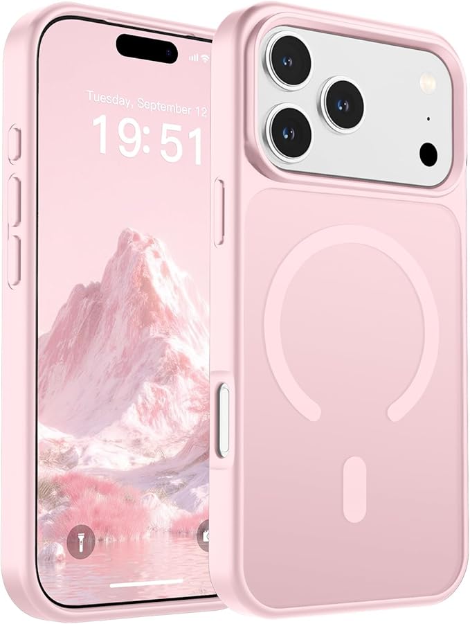 SUPFINE Magnetic for iPhone 17 Pro Case (Compatible with MagSafe)(Military Grade Drop Protection) Translucent Matte Shockproof with Anti-Fingerprint Phone Cover,Light Pink