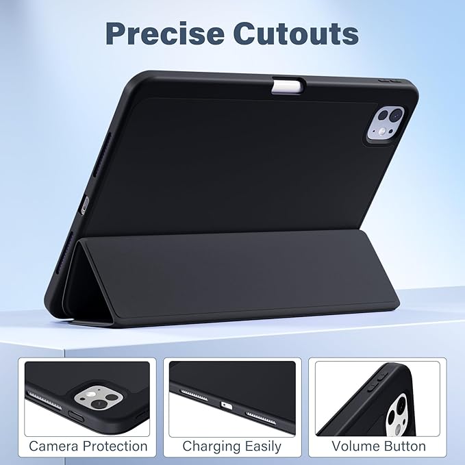 Akkerds for iPad Pro 11 Inch Case (M5/M4) 2025/2024 6th/5th Generation with Pencil Holder, for iPad Pro Case 11 Inch with Trifold Stand Protective Cover/Soft TPU Back, Auto Wake/Sleep, Black