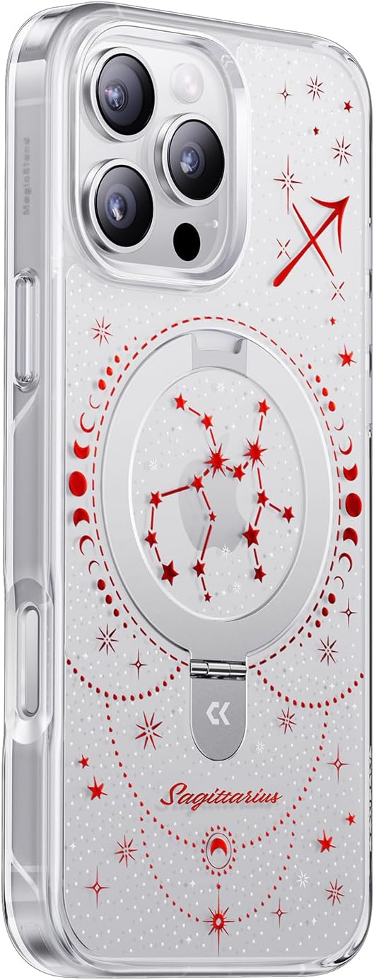 CASEKOO Sagittarius [Zodiac Collection] for iPhone 16 Pro Max Case with Magnetic Ring Stand [Compatible with MagSafe] [Military-Grade Protection] Fashion Clear Back Design, Soft Edge