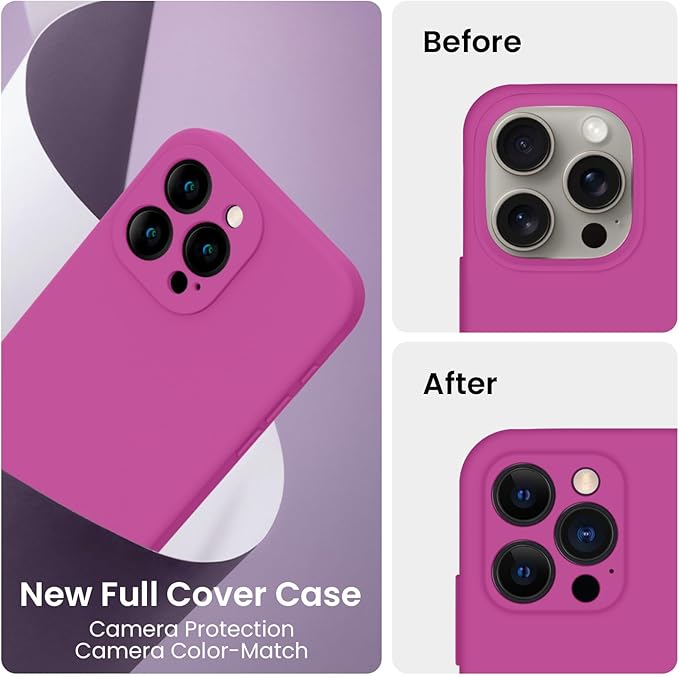 FireNova Designed for iPhone 15 Pro Max Case, Silicone Upgraded [Camera Protection] Phone Case, Soft Anti-Scratch Microfiber Lining Inside, 6.7 inch, Shocking Pink