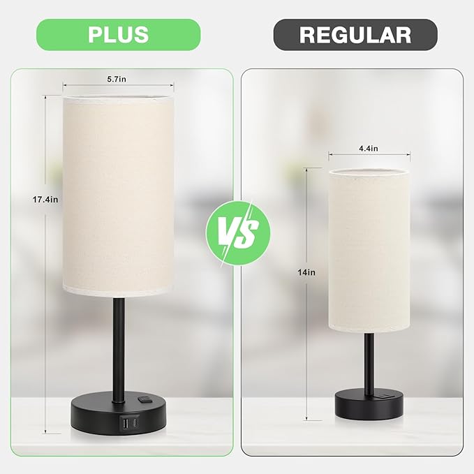 Dicoool Tall Touch Bedside Table Lamp with USB - 3 Way Dimmable Black Lamps for Bedroom Nightstand, Desk Lamp with Black Charging Station for Dorm, Office, Kids Room
