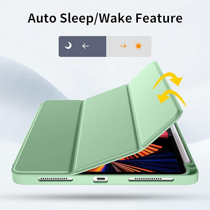 Wenlaty Compatible with iPad Pro 11 Inch Case 4th/3rd/2nd Generation with Pencil Holder, for iPad 11 Pro Case 2022/2021/2020, Protective Trifold Cover with Soft TPU Back, Auto Wake/Sleep, Matcha Green