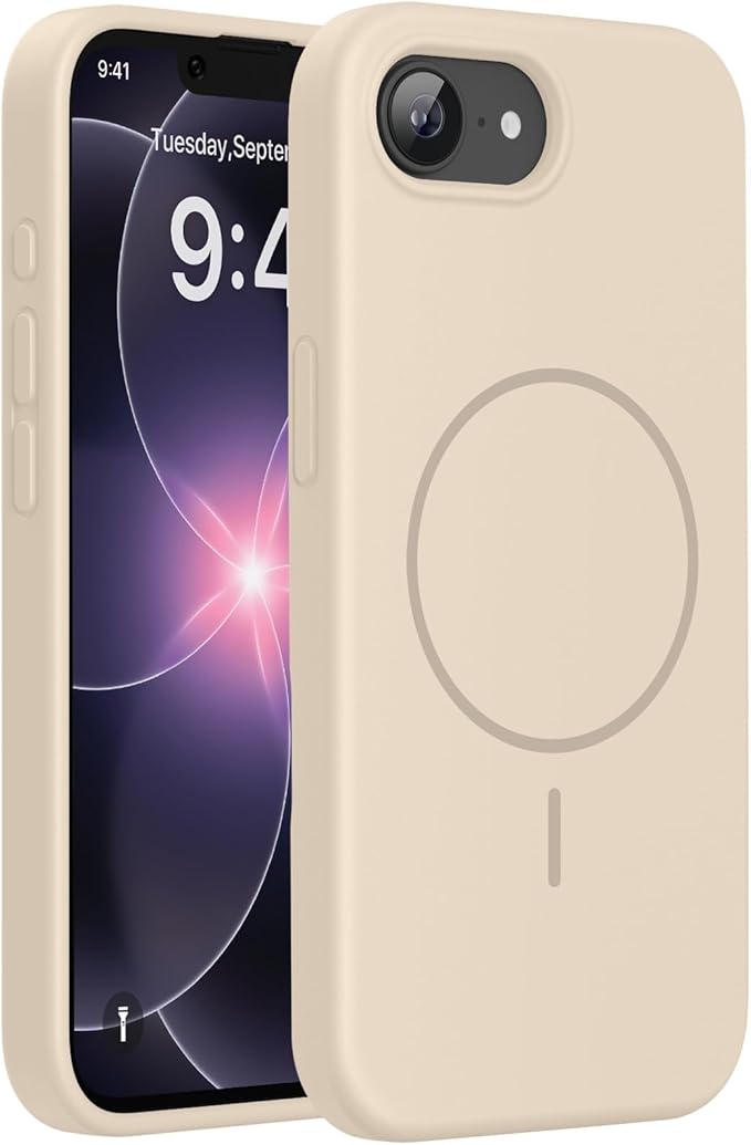 Miracase Magnetic for iPhone 17e Case & iPhone 16e Case, [Soft Anti-Scratch Microfiber Lining], Compatible with MagSafe, Silicone Shockproof Protection Phone Case for iPhone 17e/16e, Sand