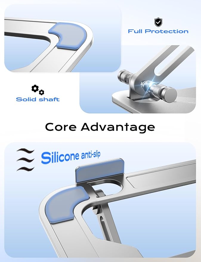 JCZT Adjustable Laptop Stand for Desk, Portable Laptop Riser Holder Foldable, Metal Ergonomic Computer Notebook Stand Holder for MacBook Air Pro, Dell, HP 10-16'' White