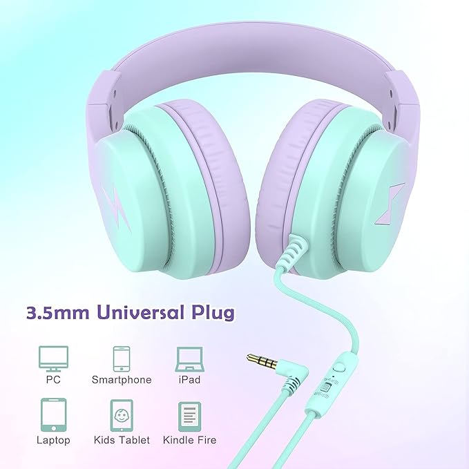 Candy Bila 2 Pack Kids Headphones, Wired Headphones for Kids Over Ear with Microphone, 85/94dB Volume Limiter Headphone for Girls Boys, Foldable Headphone for Learning & Entertainment