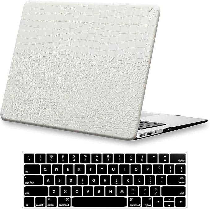 Compatible with Crocodile MacBook Pro 15 inch Case 2019 2018 2017 2016 Release A1990 A1707 with Touch Bar, Crocodile Skin Alligator Skin PU Leather Hard Shell Case & Keyboard Cover, White