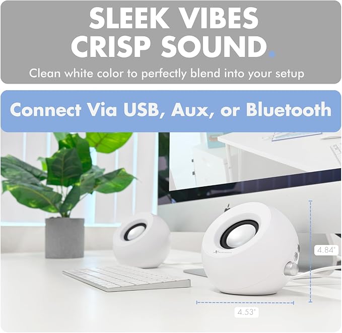 X9 Performance White Computer Speakers with RGB Lighting, Bluetooth, USB, and AUX - Triple Mode Connection, Dual 2.25" Drivers for Work and Play, Bluetooth Desktop Speakers for PC - White