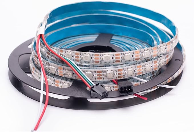 WS2812B LED Strip Individual Addressable Light 60Pixels/m SMD 5050 RGB Pixel Strip DC5V (16.4FT 300LEDS Waterproof IP65, White PCB)