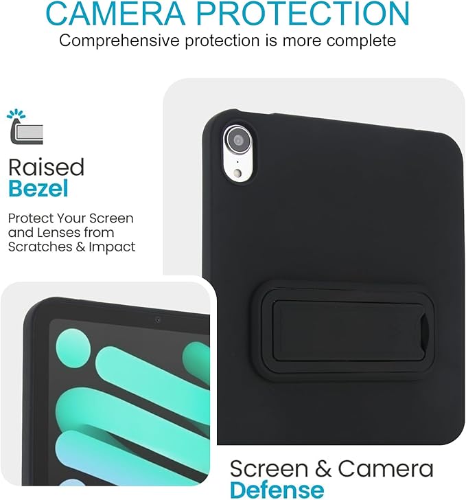 Case for iPad mini 7th & 6th Gen with Kickstand, Soft TPU + Hard PC Ultimate Delicate Touch Feeling Shockproof Protective Back Cover for iPad mini 7th 6th Women Men, Black