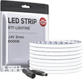 BTF-LIGHTING FCOB COB 3mm Width UL Listed Super Narrow Flexible Uniform LED Strip Light 16.4FT DC24V 6000K CRI 90+ Dimmable LED Ribbon for Kitchen Home Indoor Decor(No Adapter or Controller)