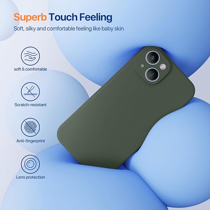 Miracase Designed for iPhone 14 Case with Screen Protector,[Upgraded Enhanced Camera Protection],Shockproof Liquid Silicone Case with Microfiber Lining, 6.1 inch,Dark Green