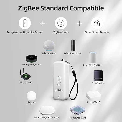 eMylo Zigbee Temperature Humidity Sensor-3 Pack, IP65 Indoor Outdoor Thermometer Hygrometer, Hub Required, APP Remote Monitoring&Home Automation, Compatible with Echo Devices with Zigbee Hub Built-in
