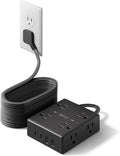 25Ft Long Extension Cord, Flat Plug Power Strip Surge Protector, 8 Outlet 4 USB Ports (2 USB C), Wall Mountable, Desk Charging Station for Home Office, College Dorm Room Essentials (Black)