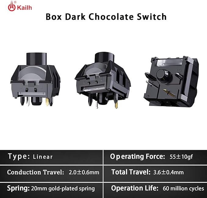 Kailh Box Dark Chocolate Linear Switch,5-Pin 55gf RGB SMD Full POM Material Pre-Lubed Key Switches for Mechanical Gaming Keyboard(Dark Chocolate,45pcs)