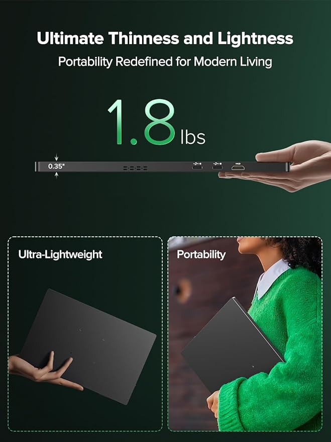 Newsoul 4K Portable Monitor 1200Nits Ultra Bright 16'' Laptop Monitor 2000:1 Contrast Fast IPS Matte Screen with USB-C HDMI VESA, Slim External Screen for Laptop/Phone/Game Console/Office/Travel