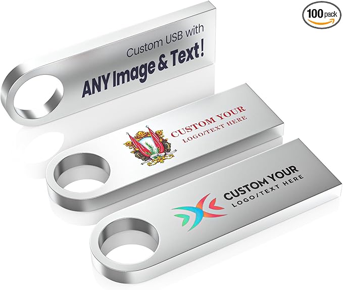Customizable Flash Drives 32GB, Wooolken Personalized USB 2.0 Thumb Drives 10/20/50/100 Pack, Logo Pendrive Custom Memory Stick USB Engraved Logo (Metal)