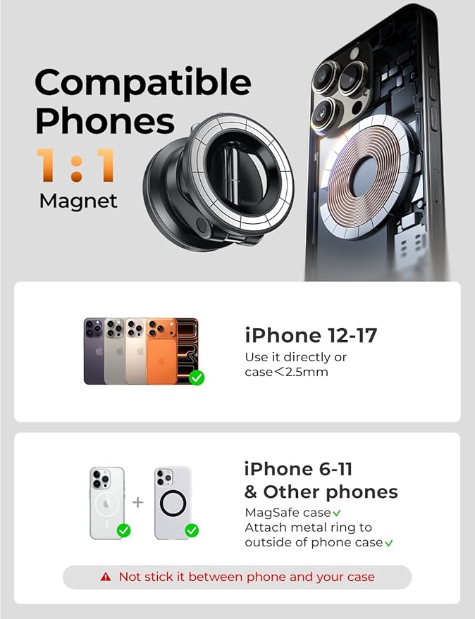 LISEN for Magsafe Car Mount, Cell Phone Holders for Your Car, Magnetic Car Accessories for Women Men Jeep Truck, Vacuum Gifts for iPhone 17 Pro Max 16 15 14 13 12, Samsung S25, Pearl White
