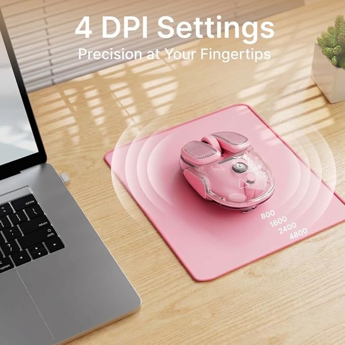 SEUNKWANG EWEADN Q9 Wireless Clear Mouse Dual Mode Bluetooth & 2.4G USB Computer Mouse with RGB Lighting, Silent Clicks, Multi-Device Compatibility for Laptop, PC, MacBook, iPad Cute Mouse-Pink