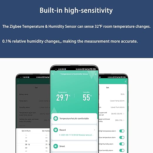 Haozee Zigbee Temperature and Humidity Sensor,ZigBee Hub Required,for Remote Monitoring and Home Automation,Compatible with Home Assistant Zigbee2mqtt