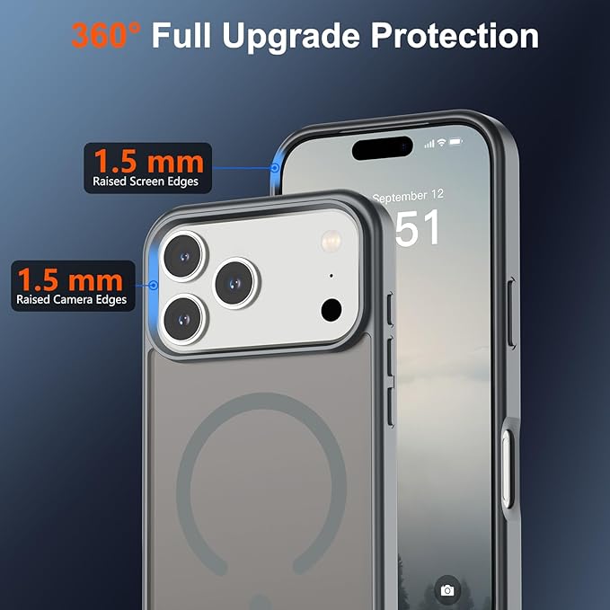 SUPFINE Magnetic for iPhone 17 Pro Max Case (Compatible with MagSafe)(Military Grade Drop Protection) Translucent Matte Shockproof with Anti-Fingerprint Phone Cover,Gray