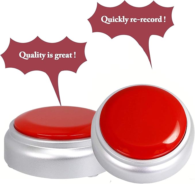 Sound Button- 30 Seconds Custom Recordable Talking Button-Record & Playback Your Own Message-Quality Voice Sound Recorder-Answer Buzzer (RED+Sliver)