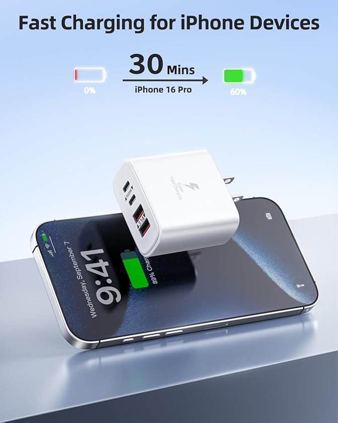 USB C Charger Block, 2-Pack 40W 4-Port Type C Fast Charging Block for iPhone 16 15 14 13 12 Pro Max Plus, iPad,Samsung, Dual PD Power Adapter + QC 3.0 Multi Wall Plug ﻿Charger Box USBC Cube