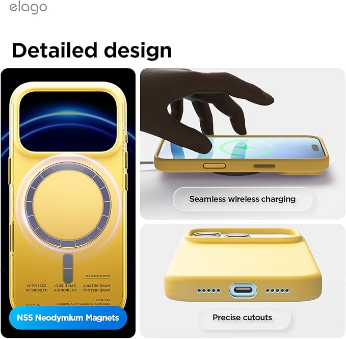 elago for iPhone 17 Pro Case, Premium Magnetic Silicone Case, Compatible with MagSafe, Liquid Silicone Material, Protective Cover, Shockproof, Slim Phone, 6.3 inch (Yellow)