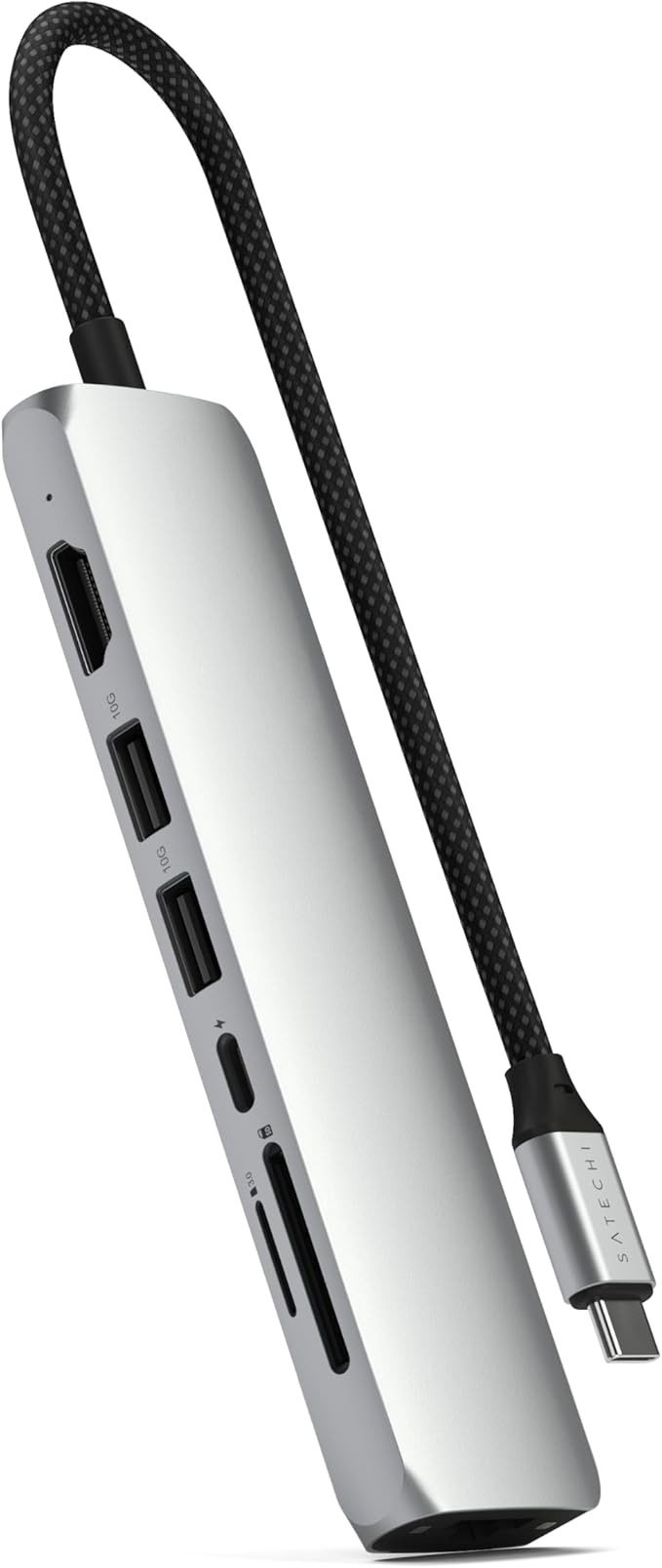 Satechi 7 in 1 USB C Hub Multiport Adapter with Ethernet, HDMI 4K@60Hz, 100W PD Charging, 2X USB-A Data Ports, Micro/SD Card Readers for MacBook Air/Pro/Neo, iPad Air/Pro, Windows - Silver