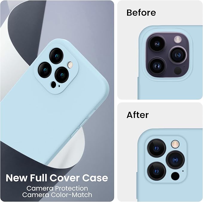 FireNova for iPhone 14 Pro Case, Silicone Upgraded [Camera Protection] Phone Case with [2 Screen Protectors], Soft Anti-Scratch Microfiber Lining Inside, 6.1 inch,Sky Blue