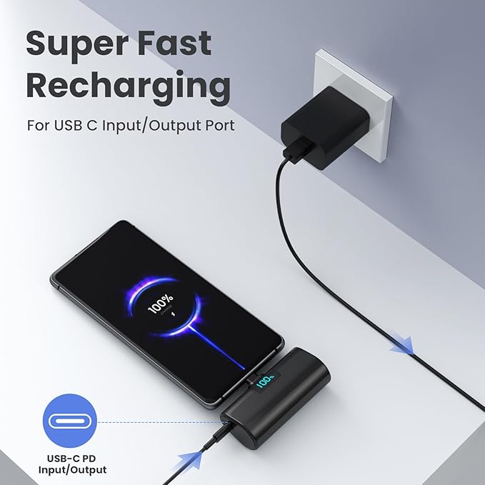 [2-Pack]Portable Charger for iPhone 17/16/15 Series,Upgraded 5200mAh PD USB C Power Bank Built-in USB-C Connector, Battery Pack Compatible with iPhone 17/17 Pro/17 Pro Max/16/15 Series,Samsung,Android