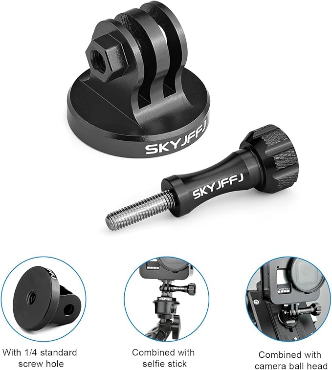 Aluminum Tripod Adapter Attachment Bolt Adapter for Monopod Mount with Aluminum CNC Thumbscrew Compatible Gopro Hero 13 12 11 10 9 8 DJI Osmo Insta360 AKASO and Other Action Camera