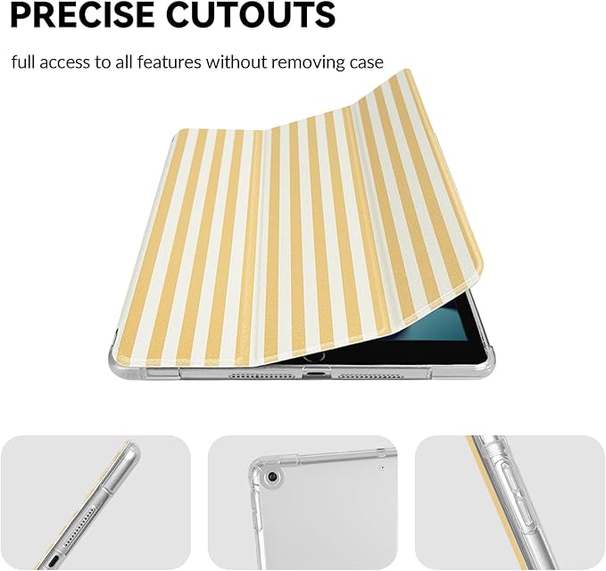 Lovmooful Compatible for iPad 5/6 (9.7-Inch,2018/2017 Model,6th/5th Generation) Case with Pencil Holder Cute Striped with Aesthetic Design Soft TPU Trifold Stand Protective-Yellow