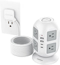 TESSAN Tower Surge Protector Power Strip 10 ft, Long Flat Extension Cord with Multiple Outlets, 8 AC Outlets with 4 USB Ports (2 USB C), Charging Station with Surge Protection, for Home Office Dorm