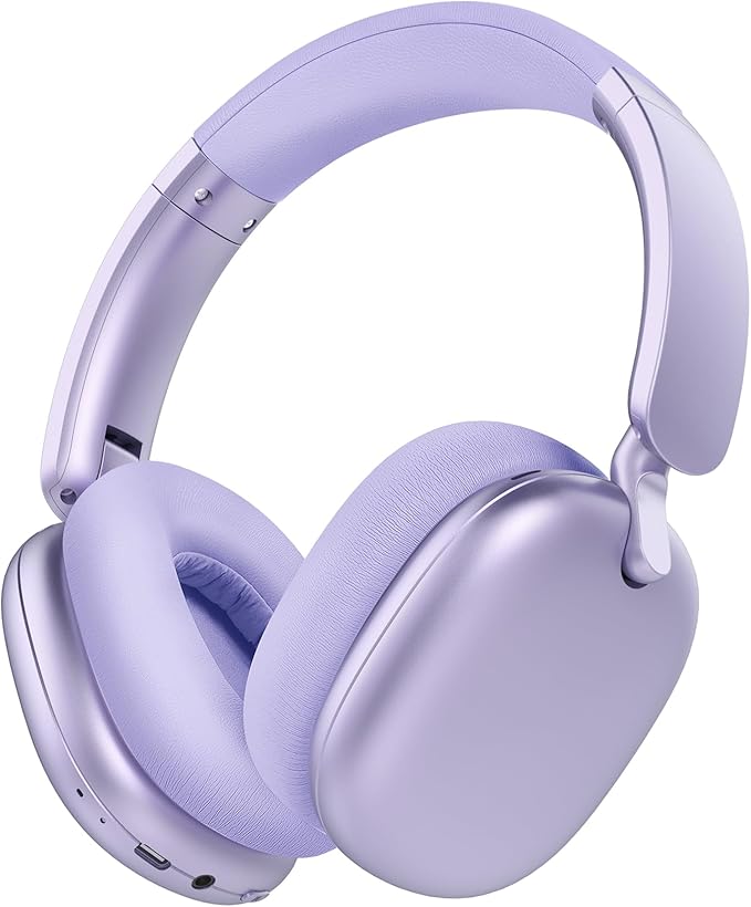 C6 Active Noise Cancelling Headphones, Wireless Over Ear Bluetooth Headphones, 60H Playtime, Lightweight Folding Deep Bass Comfort Fit Ear Cups Headset with Mic for iPad/Travel/PC/Home Purple