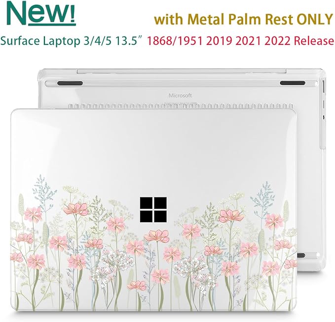 Case for 13.5" Microsoft Surface Laptop 5/4/3 with Metal Palm Rest ONLY 2019-2022 Release Models:1868/1951, Plastic Hard Shell Case with Keyboard Cover & Screen Protector, Floral C322