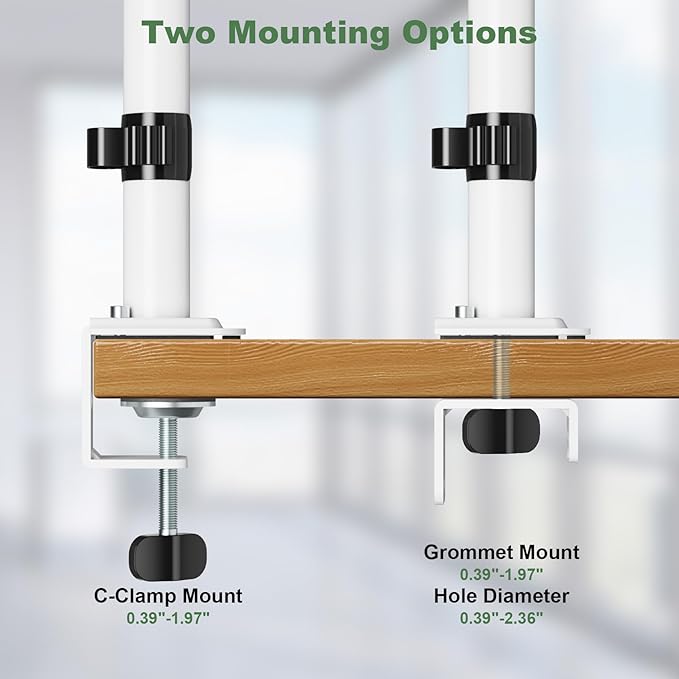 UPGRAVITY White Laptop Desk Mount with Vented Tray for Notebook up to 17 inch, Fully Adjustable Single Laptop Arm Stand Holds up to 17.6 lbs, Clamp on/Grommet Mounting