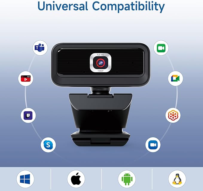 Webcam for PC, Computer Camera for Desktop, 1080P Webcam with Tripod,USB Web Cam, 2 Noise Reduction Mics, Built-in Privacy Cover,Plug&Play