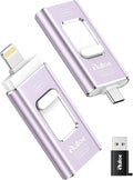 Gulloe 256GB Dual Interface Flash Drive for Phone Storage Photos Videos, Phone USB Backup External Photo Memory Stick - No App Required, Compatible with iPhone, iPad, Android & PC (Lavender Purple)