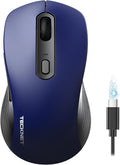 TECKNET Rechargeable Bluetooth Mouse, [ USB + BT5.0 + BT3.0 ] Wireless Mouse, Ergonomic Design, Silent Click, 6-Level 4800 DPI Wireless Mice, 3-Device Switching for Laptop, Computer, MacBook（Blue）