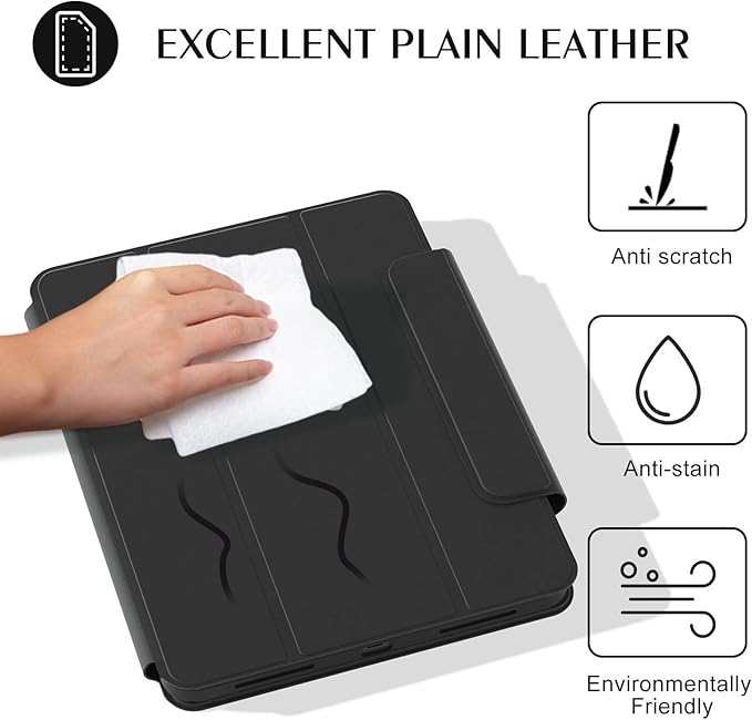 ZENLU iPad Pro 11 inch Case with Removable Magnetic Folio Cover, Premium PU Leather, Multiple Angles Stand, Pencil Slot Charging Support, Full Protective Case for 11" (1/2/3/4 Gen) iPad Pro (Black)