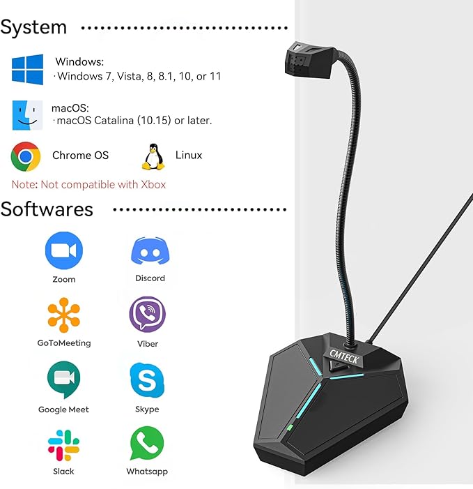 USB Computer Microphone, Plug &Play Desktop Omnidirectional Condenser PC Laptop Mic, Mute Button with LED Indicator, Compatible with Windows/Mac, Ideal for YouTube, Skype, Recording, Games(1.8m /6ft)