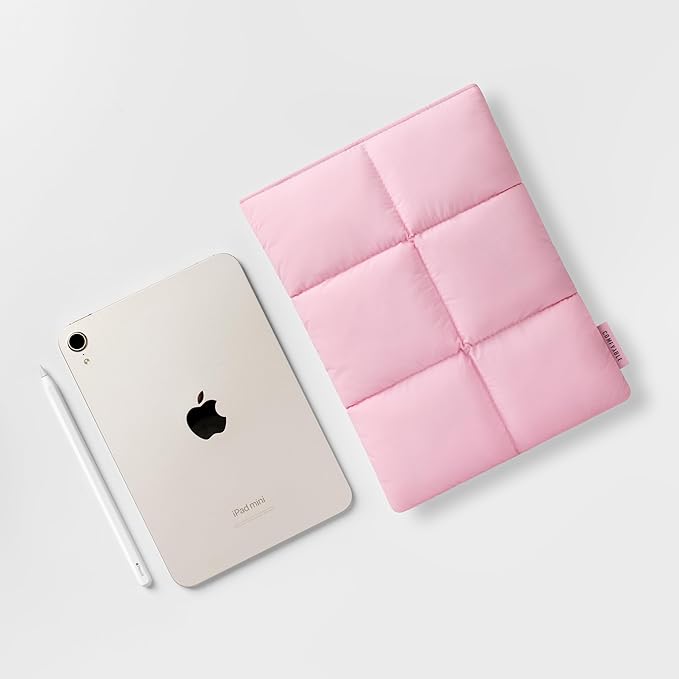 Comfyable Puffy Tablet Sleeve 7-8 Inch Compatible for iPad mini 7 2024 A17 Pro, Mini 6 2021 A15, Quilted Puffer Tablet Carrying Case for Women Men, Candy Pink