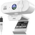 AOC White 4k Webcam for PC with Microphone, Computer Camera with Noise Cancellation, Privacy Cover, 99° FOV, Plug & Play USB Webcam for Streaming, Conferencing, Zoom, Skype, Facetime