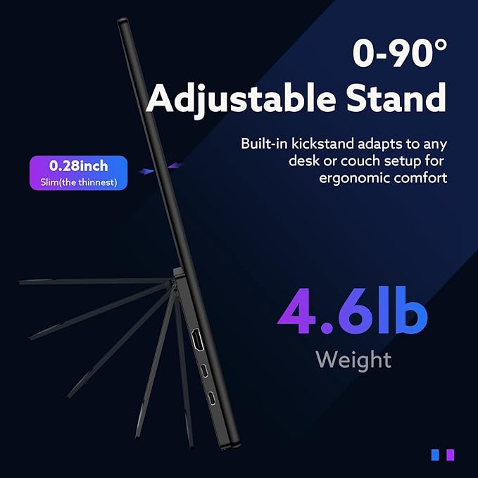 23.8'' Portable Monitor FHD 1080P 120Hz, VESA USB-C HDMI Laptop Screen Extender, Built-in Stand Speakers for Laptop PC Mac Phone PS4/5 Xbox Switch