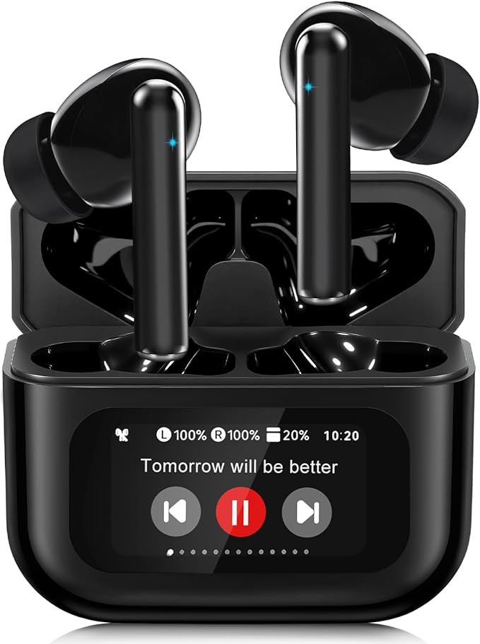 Wireless Earbuds, Bluetooth 5.4 Ear Buds with Touch Screen, ANC/ENC Noise Cancelling Earbuds with Charging Case, IPX7 Waterproof, 6 EQ Modes, 40H Playtime Stereo Sound Earphones for iOS Android(Black)