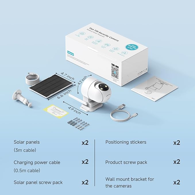 Oculview 2K Solar Security Cameras Wireless Outdoor, 2PCS Outdoor Camera Wireless with 360° View, Cameras for Home Security with Color Night Vision, Only Support 2.4GHz Wi-Fi