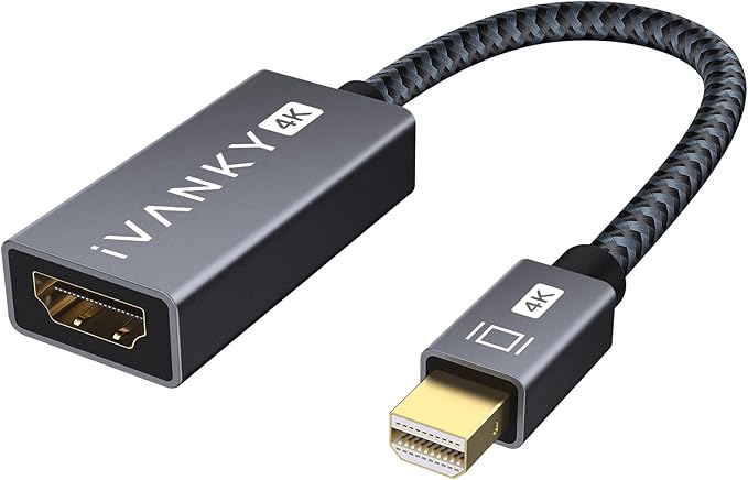 IVANKY 4K Mini DisplayPort to HDMI Adapter, 4K@30Hz Mini DP to HDMI Adapter, Gold-Plated/Braided Thunderbolt 2 to HDMI Compatible with MacBook Air/Pro, Microsoft Surface Pro/Dock, Monitor, Projector