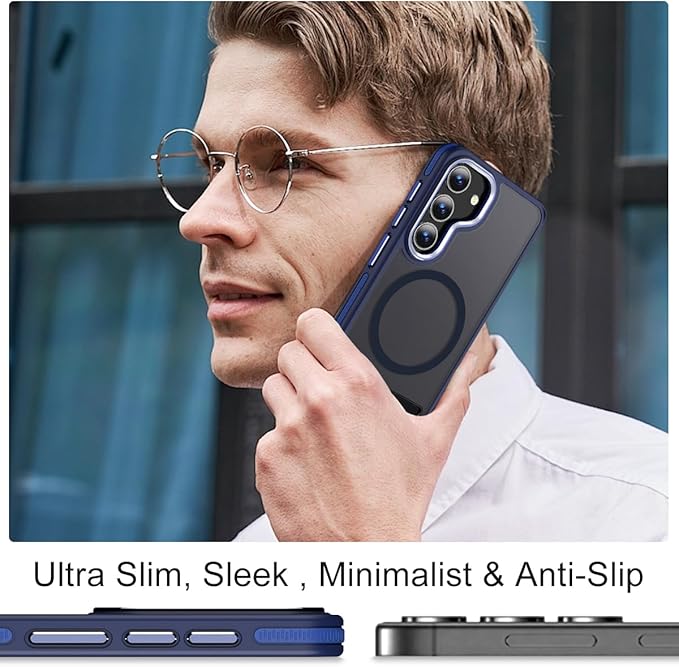 MALEWOLF Case for Galaxy S23 FE with 3 Modes Stand, Compatible with Magsafe, Color Hybrid Shockproof with Anti-Slip Edge, Matte Translucent Phone Case for Galaxy S23 FE (Darkblue)
