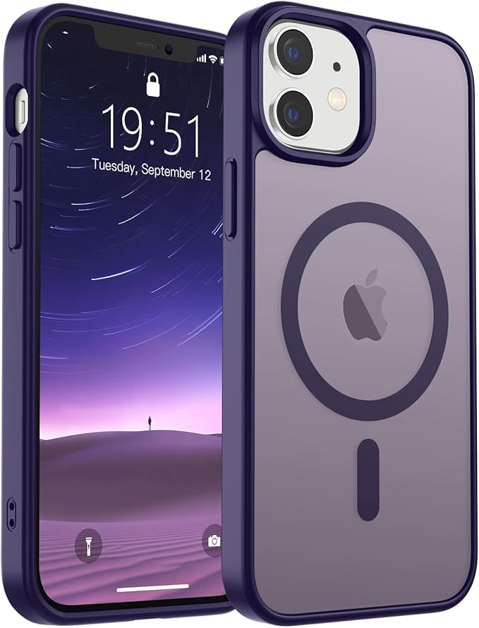 SUPFINE Magnetic for iPhone 12 Mini Case & iPhone 13 Mini Case (Compatible with MagSafe) (Military Grade Drop Protection) Slim Translucent Matte Shockproof Phone Cover,Dark Purple
