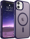 SUPFINE Magnetic for iPhone 12 Mini Case & iPhone 13 Mini Case (Compatible with MagSafe) (Military Grade Drop Protection) Slim Translucent Matte Shockproof Phone Cover,Dark Purple